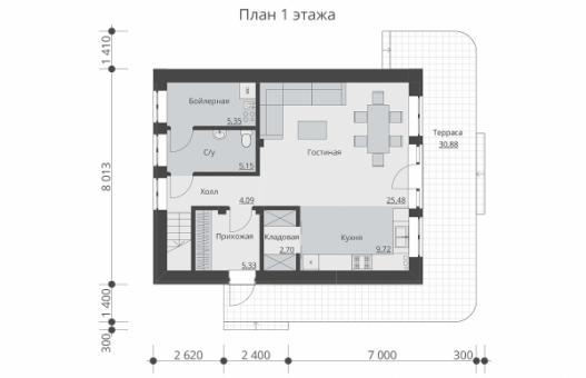 Одноэтажный дом с мансардой, отделкой штукатуркой 2х цветов.